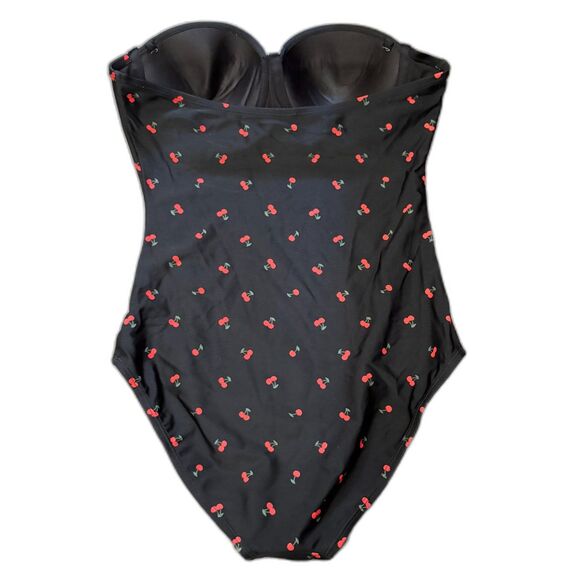 GAP Molded Bandeau Strapless Swimsuit Black Cherry Print One Piece Size Small - Picture 4 of 8